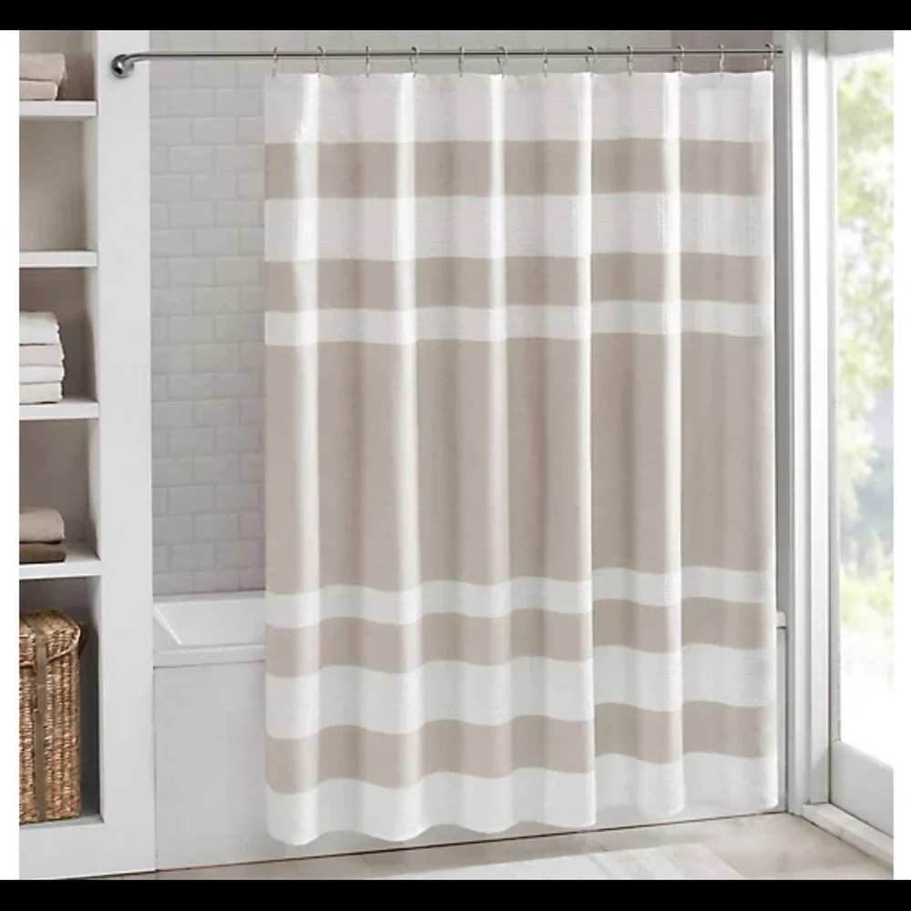 New with tag MADISON PARK SPA WAFFLE SHIWER CURTAIN w/SCOTCHGARD REPELLENT TAUPE